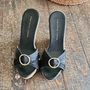 Charlotte Russe Black Mules with Gold Accent